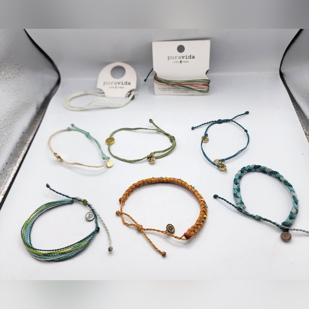 Pura Vida lot of 8 bracelets New and preowned Adjustable Braided Multicolored
